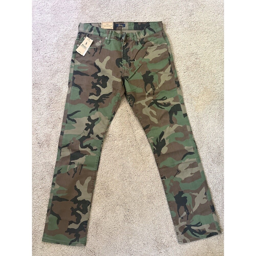 Polo Ralph Lauren Varick Slim Straight Jeans GreenCamo Mens NWT $148 size 32x32